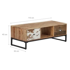 TV-Lowboard mit zwei Schubladen 110x50x40 cm aus Akazien- und Schwellenholz mit Metallbeine  WOMO-Design