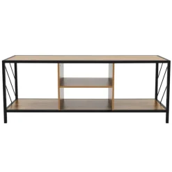 TV-Lowboard 120x40 cm mit Eiche-Rustikal Dekor und Stahlgestell in Schwarz TV Schrank mit 4 Fächern ML-Design