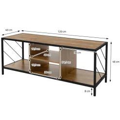 TV-Lowboard 120x40 cm mit Eiche-Rustikal Dekor und Stahlgestell in Schwarz TV Schrank mit 4 Fächern ML-Design