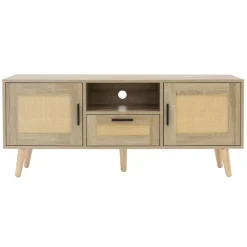 TV-Schrank Lowboard 120x50,5x30 cm Holz Eiche-Optik und Rattan Front TV-Board für Fernseher bis 55 Zoll ML-Design