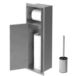 Unterputz-Schrankmodul befliesbar mit Toilettenbürste 60x20x14cm, Silber, Edelstahl WC Wandnische LuxeBath