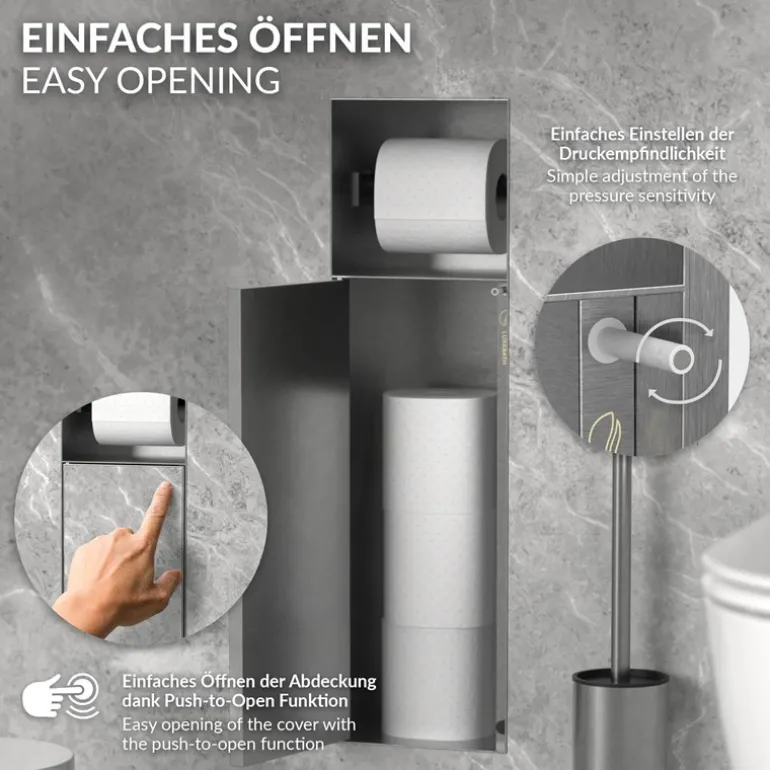 Unterputz-Schrankmodul befliesbar mit Toilettenbürste 60x20x14cm, Silber, Edelstahl WC Wandnische LuxeBath
