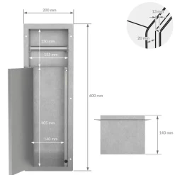 Unterputz-Schrankmodul befliesbar mit Toilettenbürste 60x20x14cm, Silber, Edelstahl WC Wandnische LuxeBath