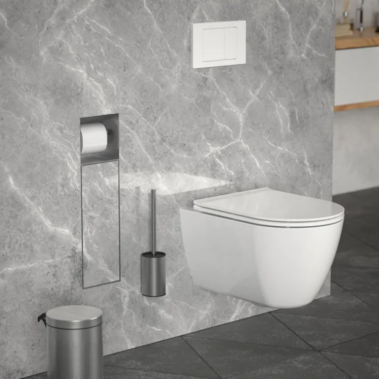 Unterputz-Schrankmodul befliesbar mit Toilettenbürste 60x20x14cm, Silber, Edelstahl WC Wandnische LuxeBath