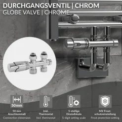 Ventil Armaturen Set Multiblock Chrome Durchgangsform inkl. Thermostatkopf LuxeBath