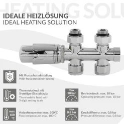 Ventil Armaturen Set Multiblock Chrome Durchgangsform inkl. Thermostatkopf LuxeBath