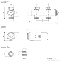 Ventil Armaturen Set Multiblock Chrome Durchgangsform inkl. Thermostatkopf LuxeBath