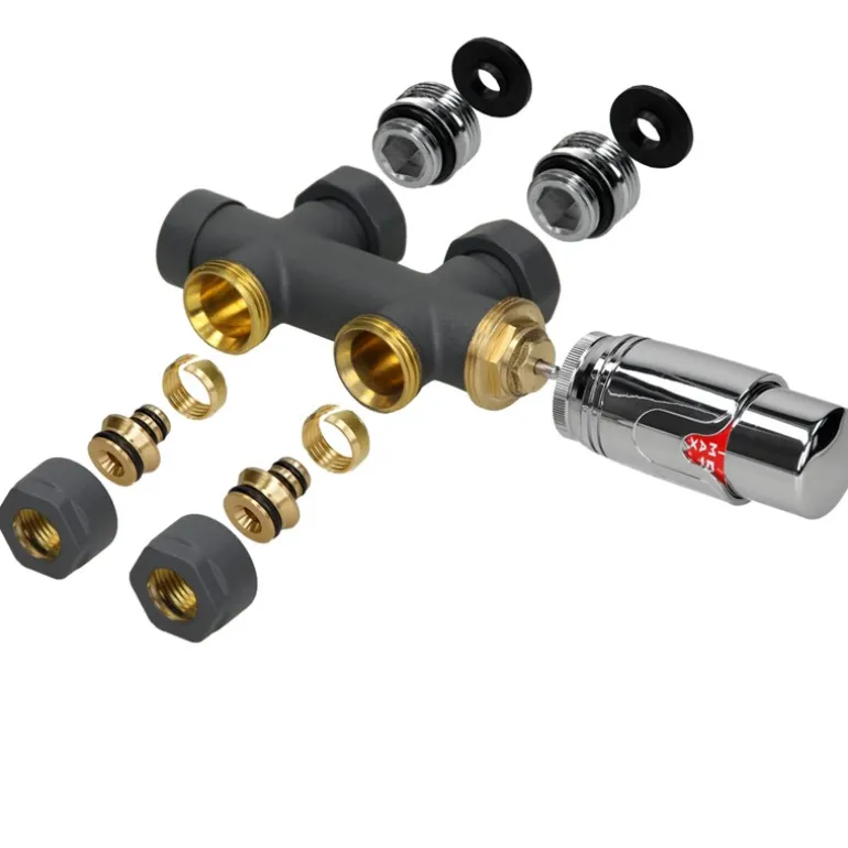 Ventil-Armaturen Set Multiblock Anthrazit Durchgangsform inkl. Thermostatkopf LuxeBath