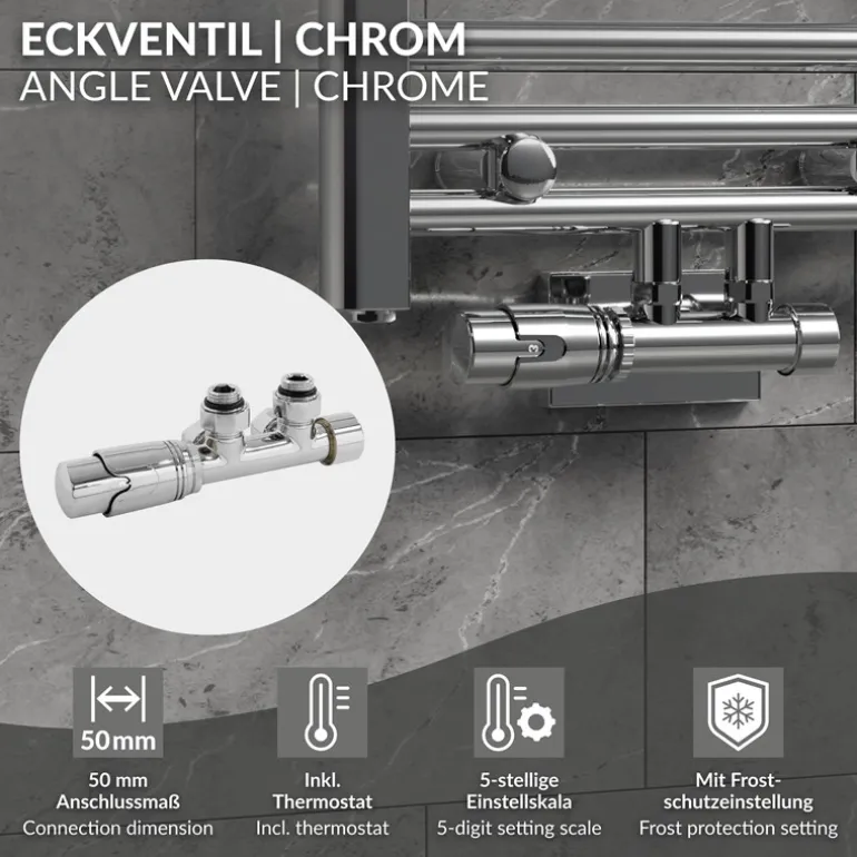 Ventil-Armaturen Set Multiblock Chrom Eckform inkl. Thermostatkopf LuxeBath