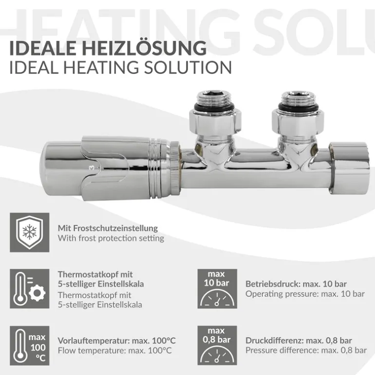 Ventil-Armaturen Set Multiblock Chrom Eckform inkl. Thermostatkopf LuxeBath