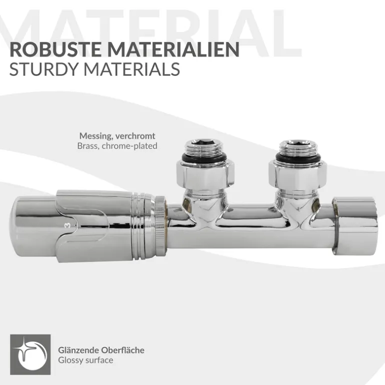 Ventil-Armaturen Set Multiblock Chrom Eckform inkl. Thermostatkopf LuxeBath