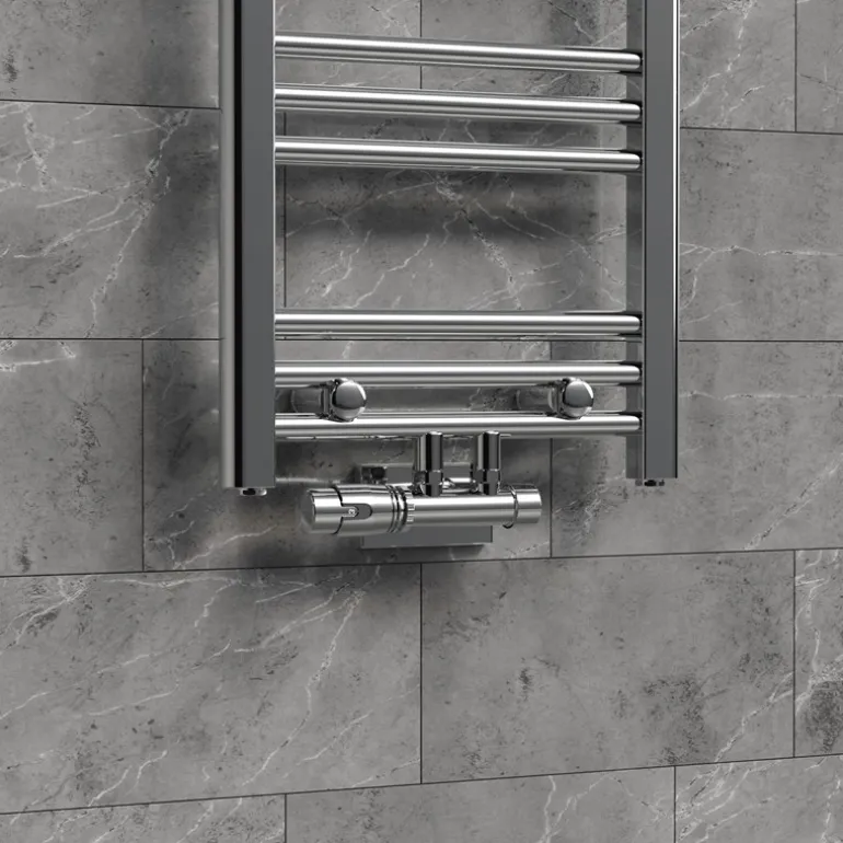 Ventil-Armaturen Set Multiblock Chrom Eckform inkl. Thermostatkopf LuxeBath