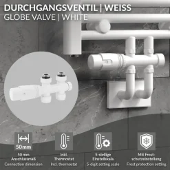 Ventil-Armaturen Set Multiblock Weiß Durchgangsform inkl. Thermostatkopf LuxeBath