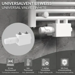 Ventil-Armaturen Set Weiß Universal für Eck- und Durchgangsform inkl. Thermostatkopf LuxeBath