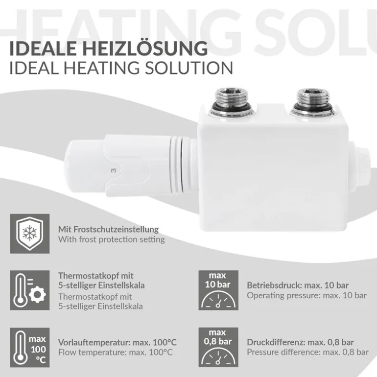 Ventil-Armaturen Set Weiß Universal für Eck- und Durchgangsform inkl. Thermostatkopf LuxeBath