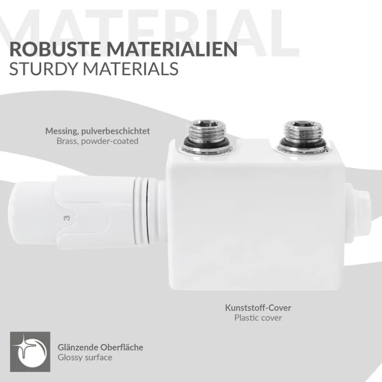 Ventil-Armaturen Set Weiß Universal für Eck- und Durchgangsform inkl. Thermostatkopf LuxeBath
