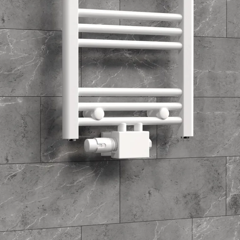 Ventil-Armaturen Set Weiß Universal für Eck- und Durchgangsform inkl. Thermostatkopf LuxeBath