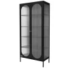 Vitrinenschrank doppeltürig 80x175x40 cm Vitrine mit 4 Einlegeböden Schwarz aus Stahl ML-Design