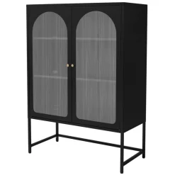 Vitrinenschrank doppeltürig 85x102x40 cm Vitrine mit 2 Einlegeböden Schwarz aus Stahl ML-Design
