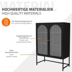 Vitrinenschrank doppeltürig 85x102x40 cm Vitrine mit 2 Einlegeböden Schwarz aus Stahl ML-Design