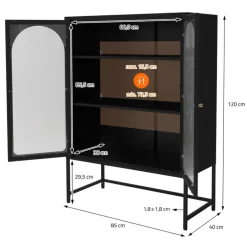 Vitrinenschrank doppeltürig 85x102x40 cm Vitrine mit 2 Einlegeböden Schwarz aus Stahl ML-Design