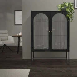 Vitrinenschrank doppeltürig 85x102x40 cm Vitrine mit 2 Einlegeböden Schwarz aus Stahl ML-Design