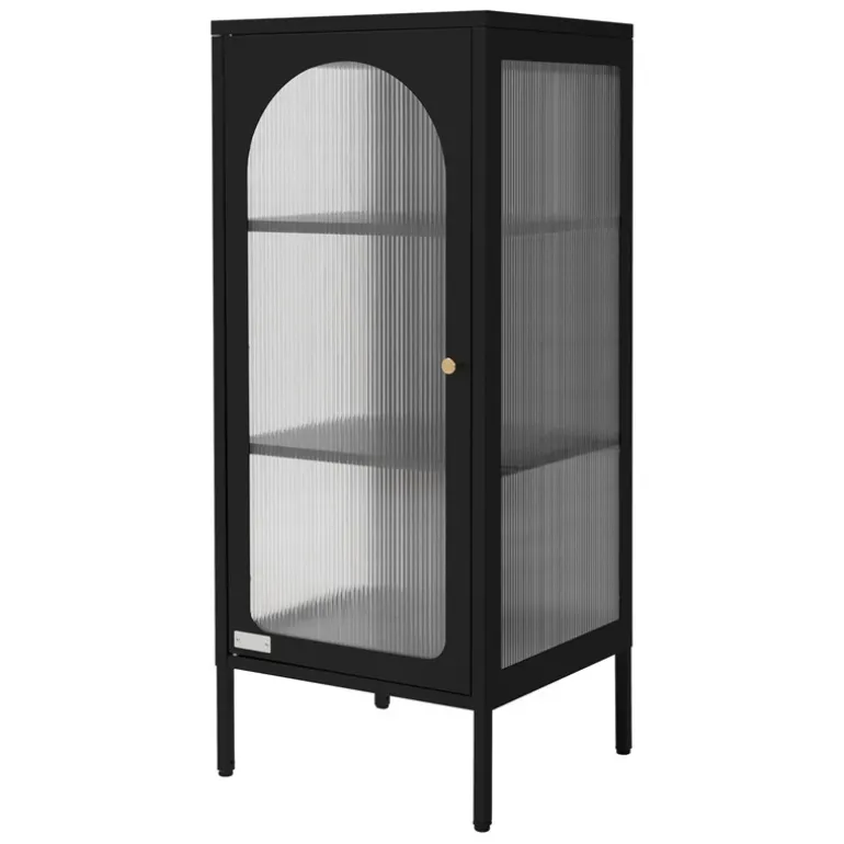Vitrinenschrank mit Scheibe 42x102,5x40 cm Vitrine mit 2 Einlegeböden Schwarz aus Stahl ML-Design