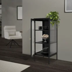 Vitrinenschrank mit Scheibe 42x102,5x40 cm Vitrine mit 2 Einlegeböden Schwarz aus Stahl ML-Design