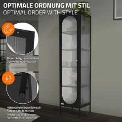 Vitrinenschrank 42x175x40 cm Vitrine mit 4 Einlegeböden Schwarz aus Stahl ML-Design