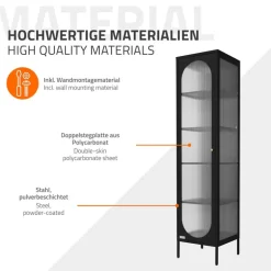 Vitrinenschrank 42x175x40 cm Vitrine mit 4 Einlegeböden Schwarz aus Stahl ML-Design
