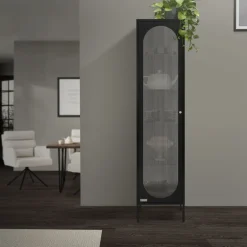 Vitrinenschrank 42x175x40 cm Vitrine mit 4 Einlegeböden Schwarz aus Stahl ML-Design