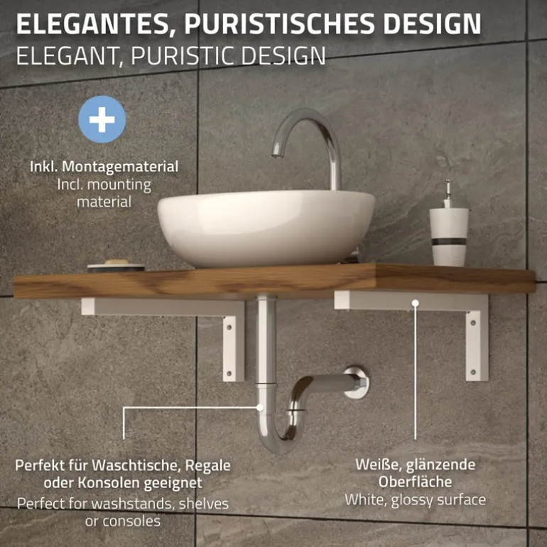 Wandkonsole Regalhalterung 2er Set 350 x 150 mm weiß aus Stahl ML-Design