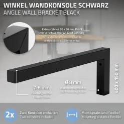 Wandkonsole Regalhalterung 2er Set 400 x 150 mm schwarz aus Stahl ML-Design