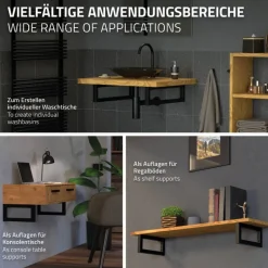 Wandkonsole Regalhalterung 2er Set 450 x 150 mm schwarz aus Stahl ML-Design
