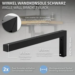 Wandkonsole Regalhalterung 2er Set 450 x 150 mm schwarz aus Stahl ML-Design