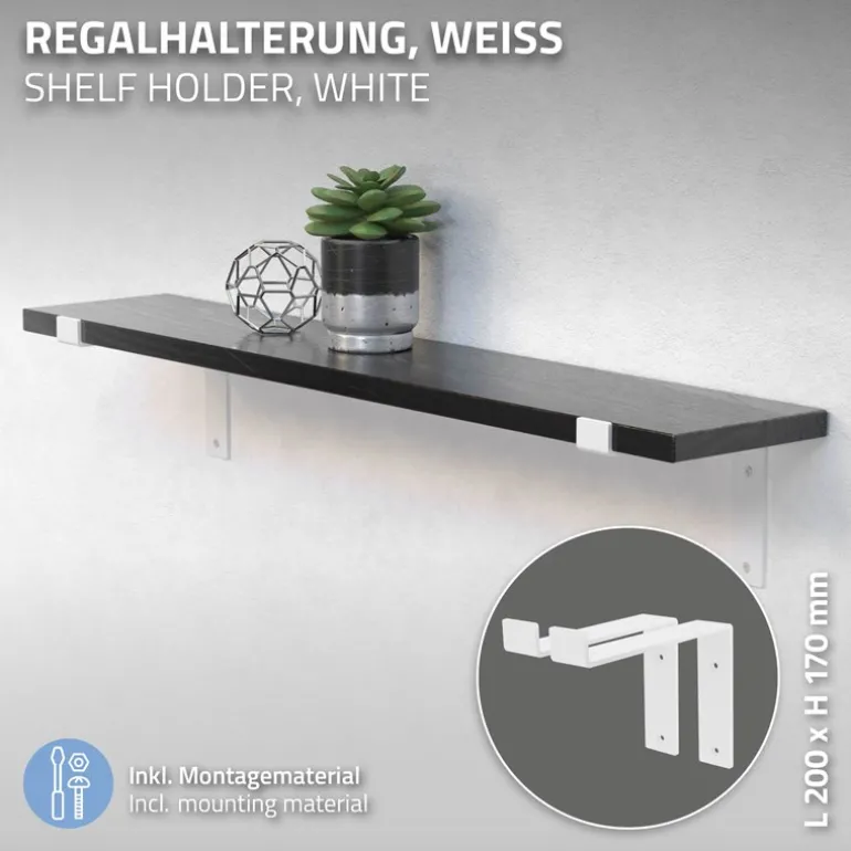 Wandkonsole Regalhalterung 2er Set 200 x 145 mm Weiß aus Stahl ML-Design