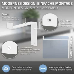 Wandkonsole Regalhalterung 2er Set 200 x 145 mm Weiß aus Stahl ML-Design