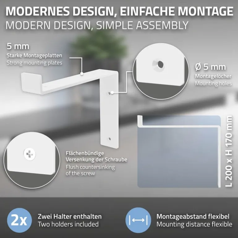 Wandkonsole Regalhalterung 2er Set 200 x 145 mm Weiß aus Stahl ML-Design