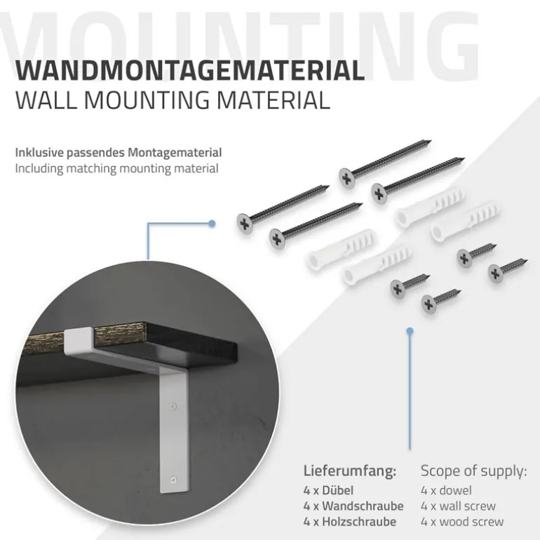 Wandkonsole Regalhalterung 2er Set 200 x 145 mm Weiß aus Stahl ML-Design