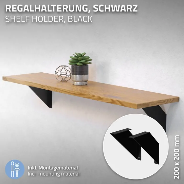 Wandkonsole Regalhalterung 2er Set 200 x 200 mm Schwarz aus Stahl ML-Design