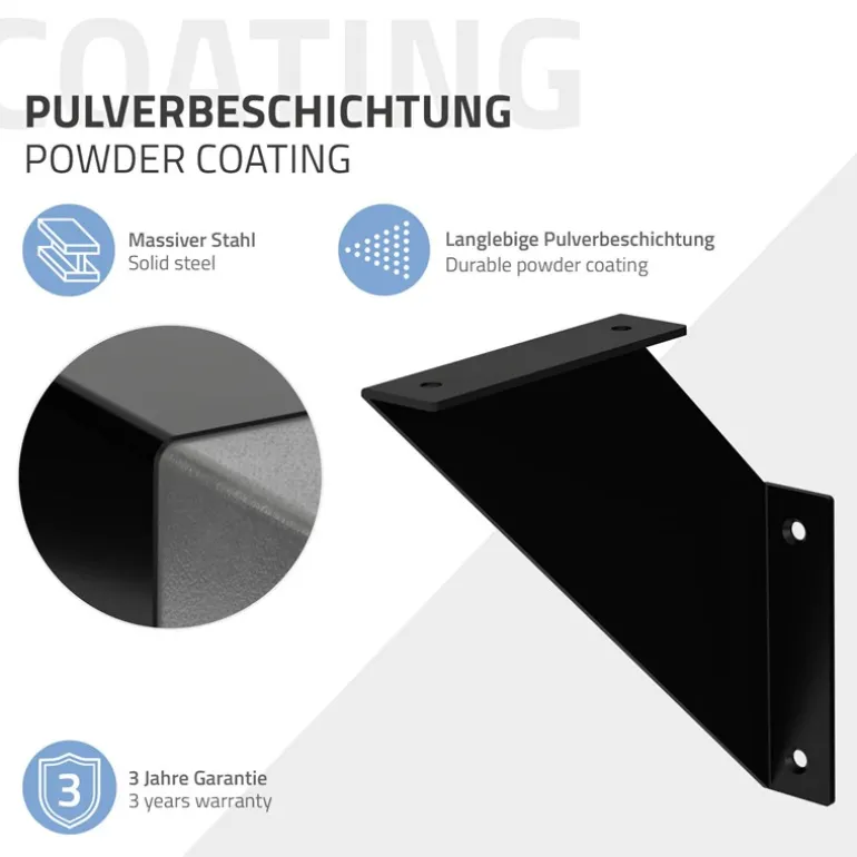 Wandkonsole Regalhalterung 2er Set 200 x 200 mm Schwarz aus Stahl ML-Design
