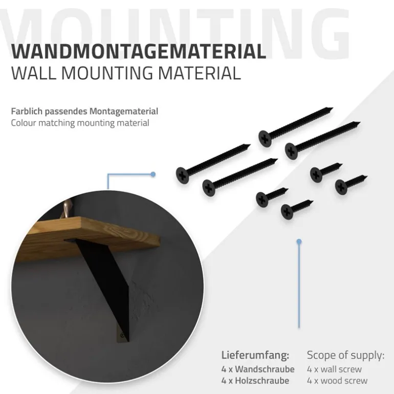 Wandkonsole Regalhalterung 2er Set 200 x 200 mm Schwarz aus Stahl ML-Design