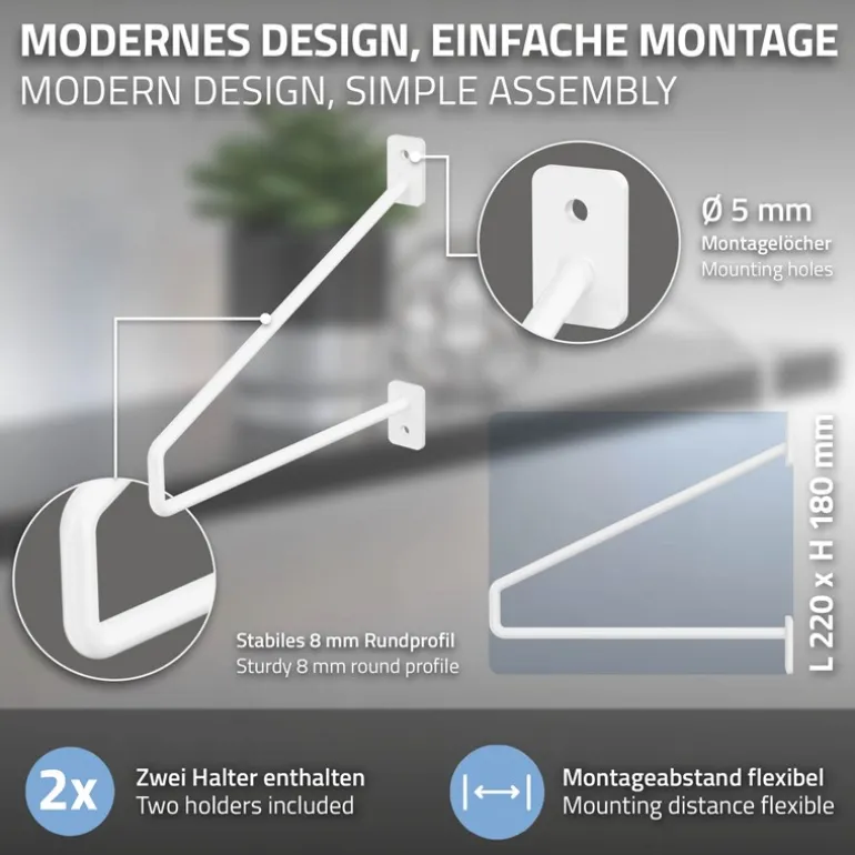 Wandkonsole Regalhalterung 2er Set 220 x 180 mm Weiß aus Stahl ML-Design