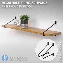 Wandkonsole Regalhalterung 2er Set 220 x180 mm Schwarz aus Stahl ML-Design