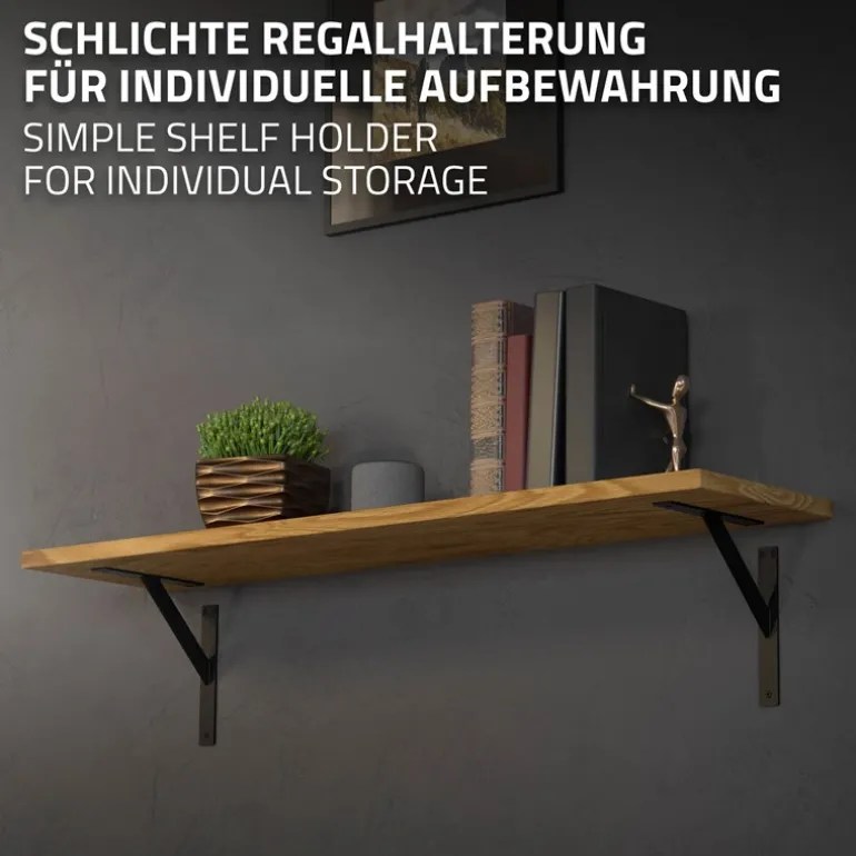 Wandkonsole Regalhalterung 2er Set 240 x 240 mm Schwarz aus Aluminium ML-Design