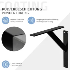Wandkonsole Regalhalterung 2er Set 240 x 240 mm Schwarz aus Aluminium ML-Design