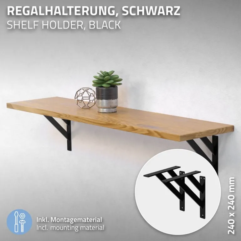 Wandkonsole Regalhalterung 2er Set 240 x 240 mm Schwarz aus Aluminium ML-Design