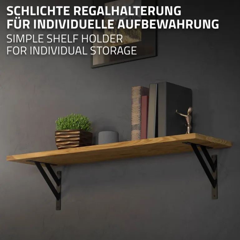 Wandkonsole Regalhalterung 2er Set 240 x 240 mm Schwarz aus Aluminium ML-Design
