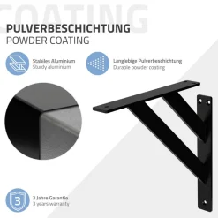 Wandkonsole Regalhalterung 2er Set 240 x 240 mm Schwarz aus Aluminium ML-Design