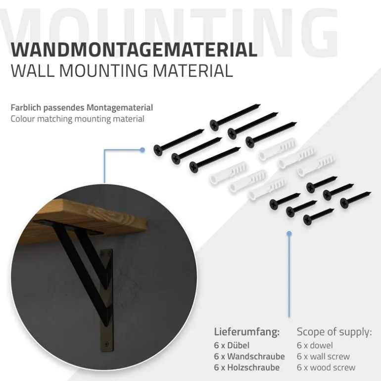 Wandkonsole Regalhalterung 2er Set 240 x 240 mm Schwarz aus Aluminium ML-Design